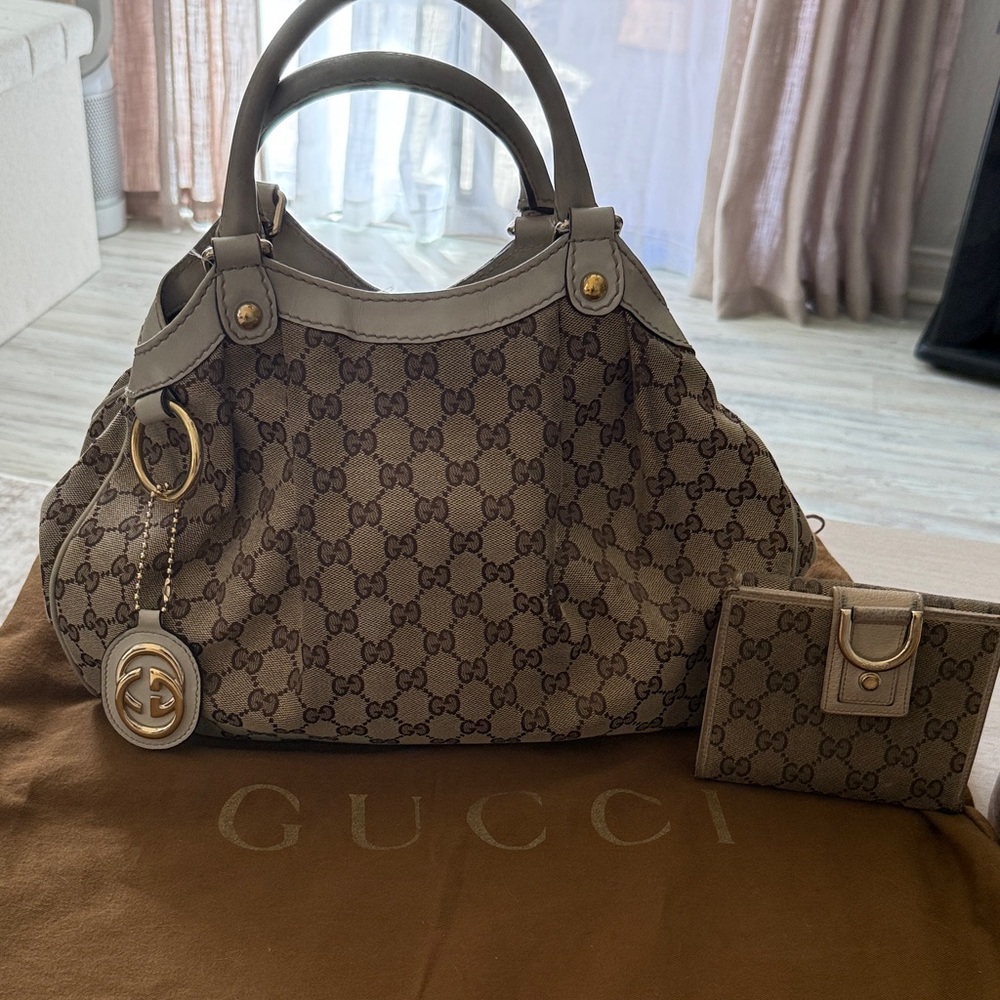 Gucci Beige Monogram Shoulder Bag with matching wallet